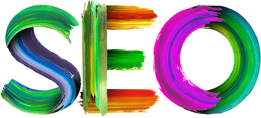 SEO illustrated with colorful paintbrush streaks