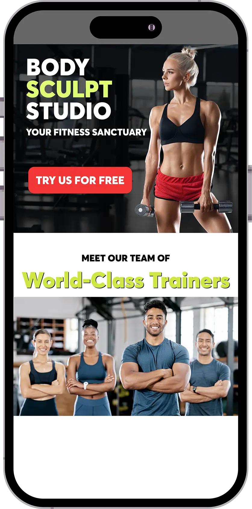 Example of a mobile website shown on an iPhone 15 Pro